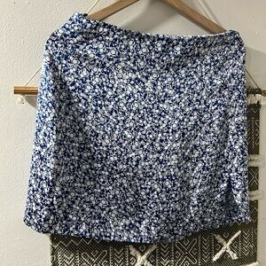 Zara blue and white patterned satin skirt size L